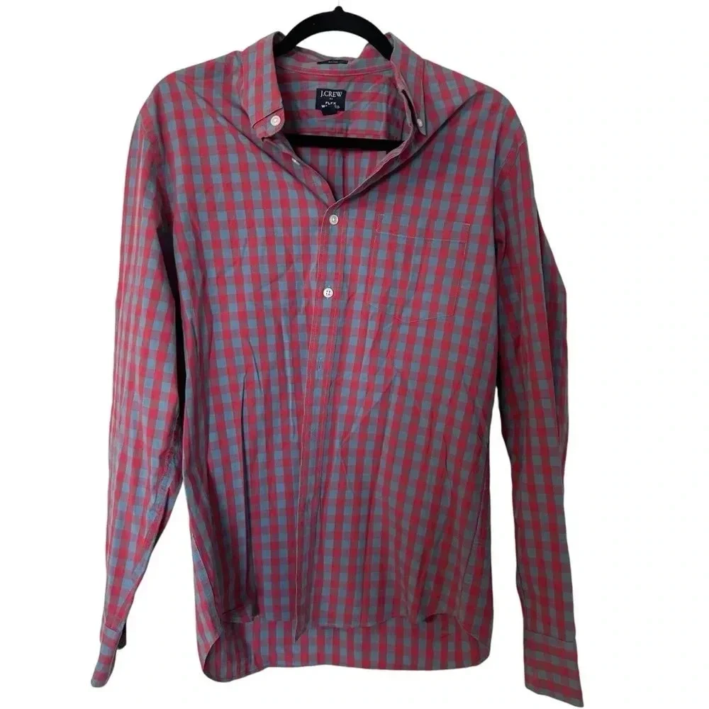 J. Crew Slim Flex Wash Men’s Long Sleeve Casual Plaid Button Down Shirt Sz M GUC